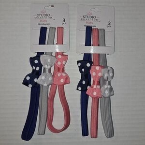 NWT Kids Polka Dot Bow Headbands - Navy, Pink, Gray Set Of (2)